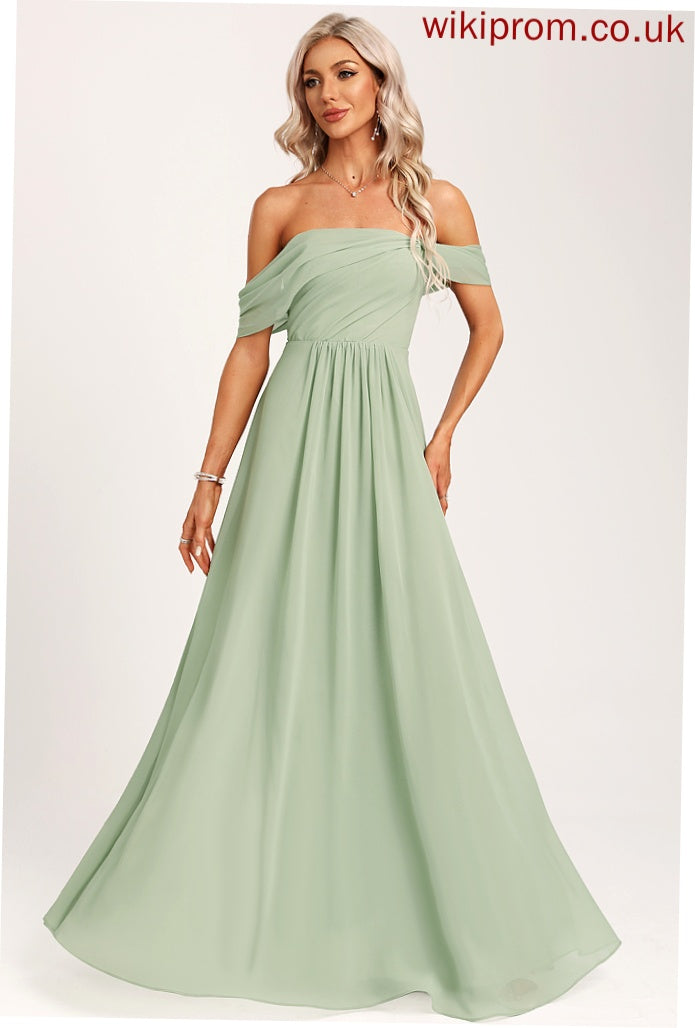 Off-the-Shoulder Floor-Length Ruffle Fabric Embellishment Neckline Silhouette Length A-Line Aliyah Bridesmaid Dresses