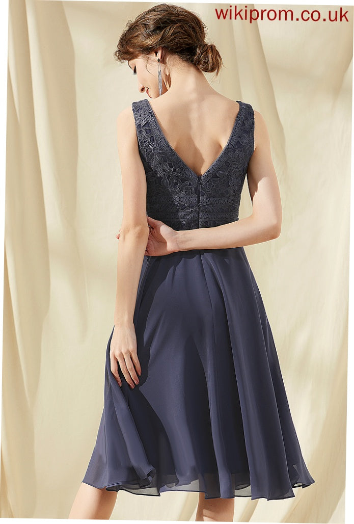 Lace Damaris Cocktail Dresses V-neck A-Line Cocktail Chiffon Knee-Length Dress