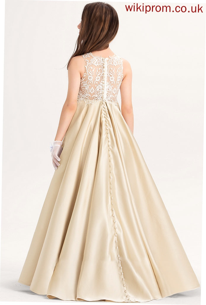 Lace Scoop Neck Satin Adeline Floor-Length Ball-Gown/Princess Junior Bridesmaid Dresses