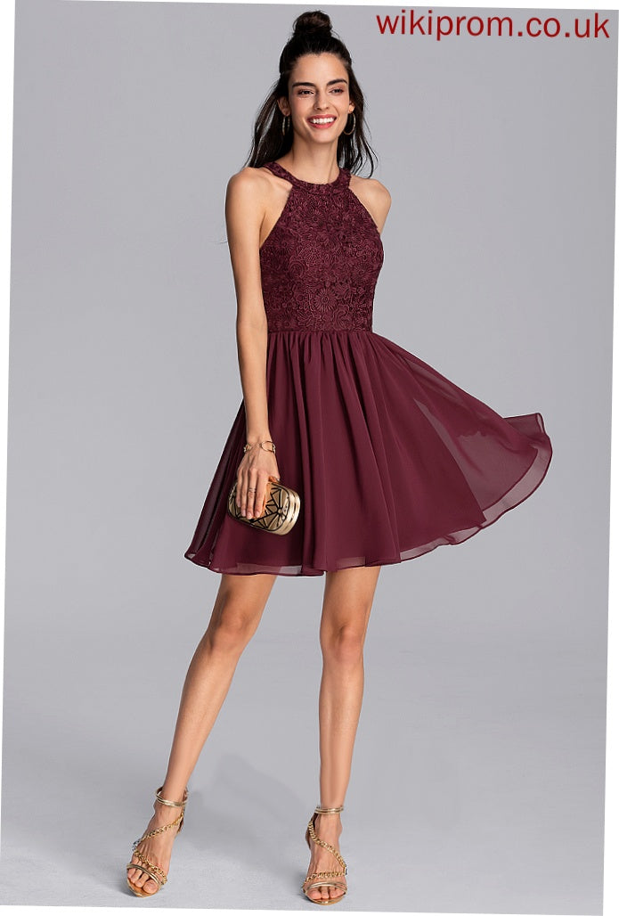 Cocktail Dresses Scoop Lace Chiffon Madisyn With Short/Mini Neck Dress Lace Cocktail A-Line