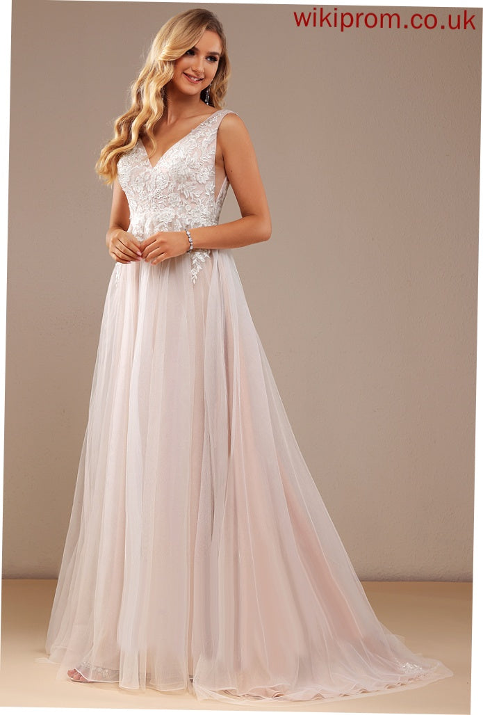 Train Tulle Ball-Gown/Princess Lace Maya Lace Wedding Dresses Sweep Wedding V-neck Dress With