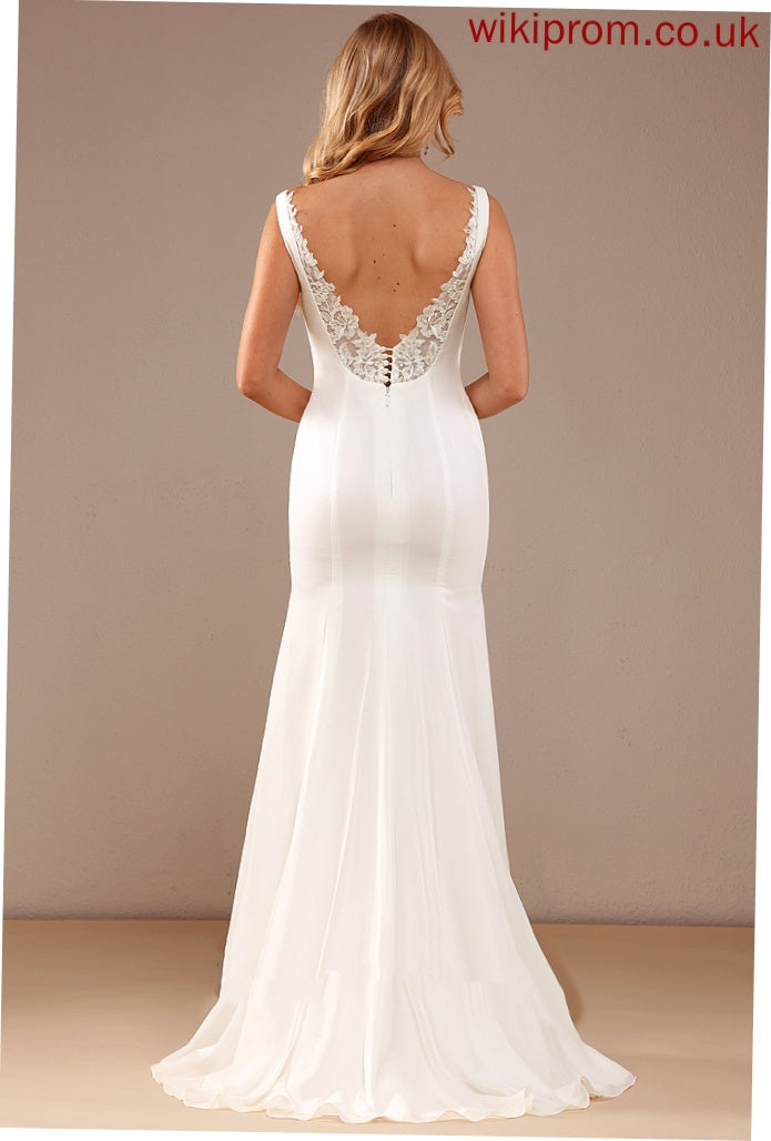 Wedding Dresses Square Neckline Train Reese Wedding Sweep Lace Dress Chiffon With Trumpet/Mermaid