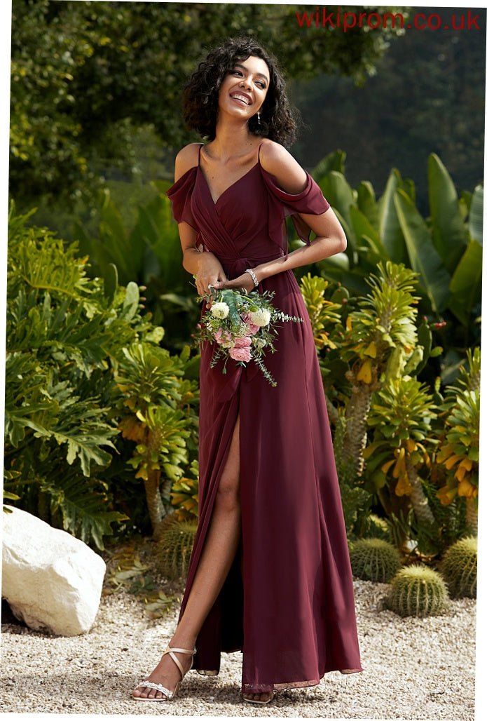 V-neck Neckline Length Silhouette Sash A-Line Ruffle Fabric Embellishment SplitFront Floor-Length Lucinda Bridesmaid Dresses