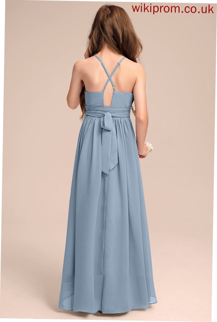 With Ruffle Frederica Junior Bridesmaid Dresses A-Line Bow(s) Neck Asymmetrical Chiffon Scoop