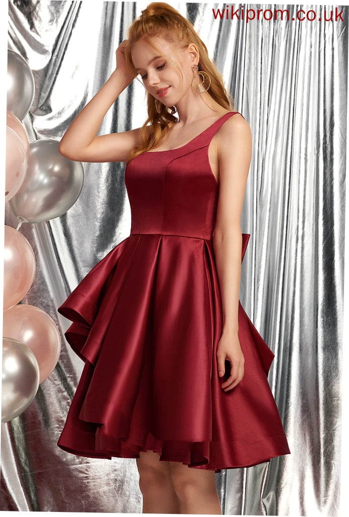 Aniya Homecoming Dresses Neckline Square Homecoming Knee-Length Bow(s) A-Line Ruffles Cascading With Satin Dress