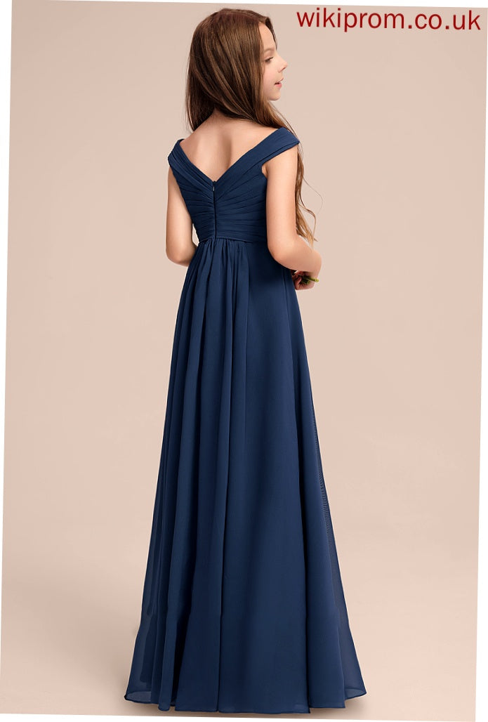 Junior Bridesmaid Dresses Off-the-Shoulder With Ruffles Floor-Length A-Line Chiffon Addyson