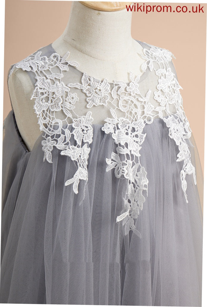 Sleeveless - Knee-length Lace Tulle With Flower Ashlee Neck Scoop Girl Flower Girl Dresses A-Line Dress