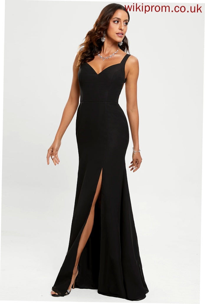 Chiffon Floor-Length Sheath/Column Jaida V-neck Prom Dresses