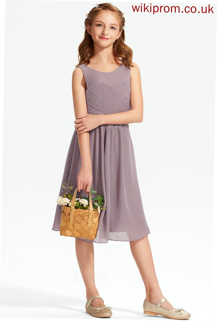 Knee-Length Scoop Neck Tania Chiffon With Ruffle Junior Bridesmaid Dresses A-Line