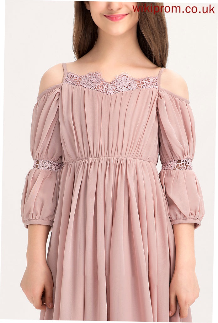 With Junior Bridesmaid Dresses Ruffle Lace Gabriela Chiffon A-Line Ankle-Length Square Neckline