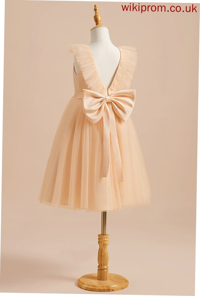 Dress - With Scoop Tulle Sleeveless A-Line Neck Flower Bow(s) Flower Girl Dresses Madison Girl Knee-length