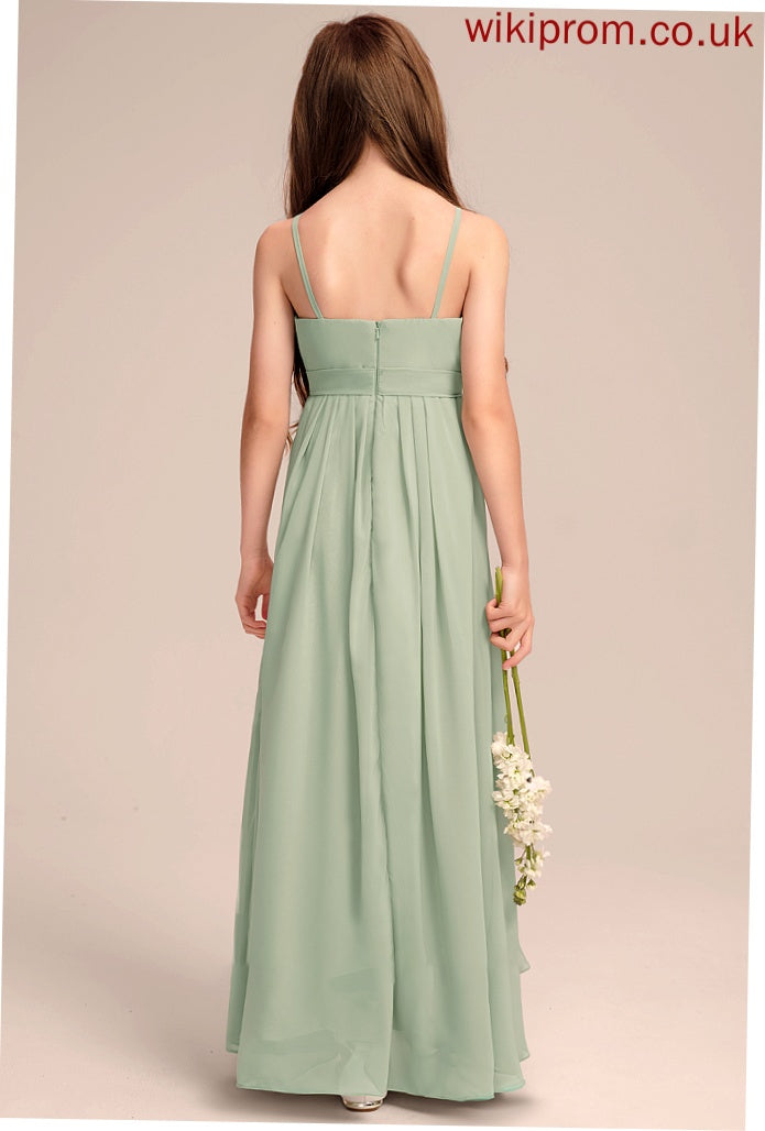 Ruffles Cascading With Junior Bridesmaid Dresses Neck Scoop Floor-Length Chiffon Macie A-Line