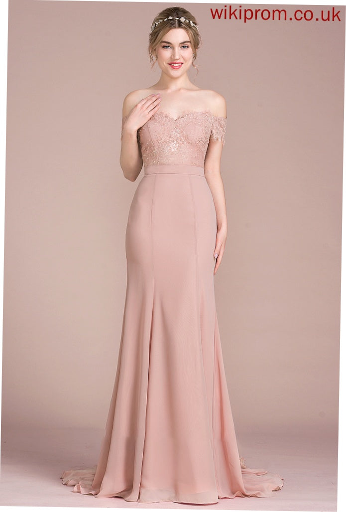 Court Chiffon Prom Dresses Off-the-Shoulder Train Louisa Trumpet/Mermaid With Sequins Lace