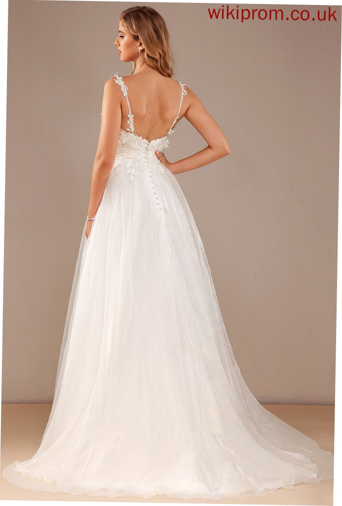 Organza Front Wedding With Lace Split Dress Meadow Ball-Gown/Princess Train V-neck Lace Wedding Dresses Court