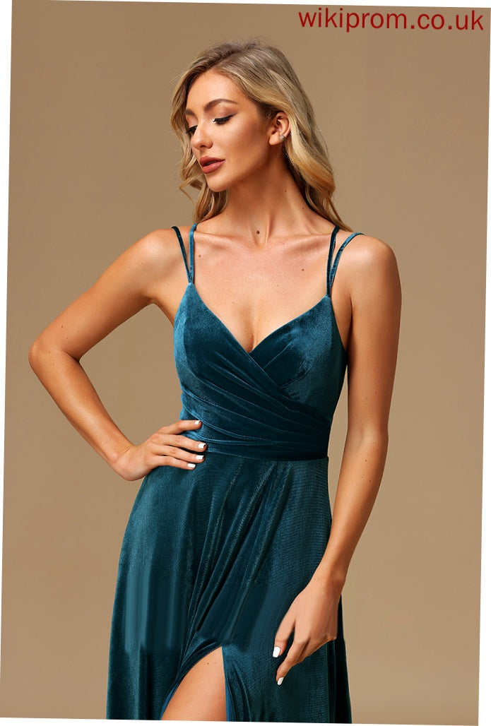 SplitFront Fabric Length Silhouette Floor-Length A-Line Neckline Embellishment V-neck Hadassah A-Line/Princess Natural Waist Bridesmaid Dresses