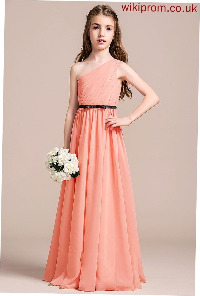 Junior Bridesmaid Dresses With Floor-Length A-Line Chiffon Morgan Ruffle One-Shoulder Bow(s)