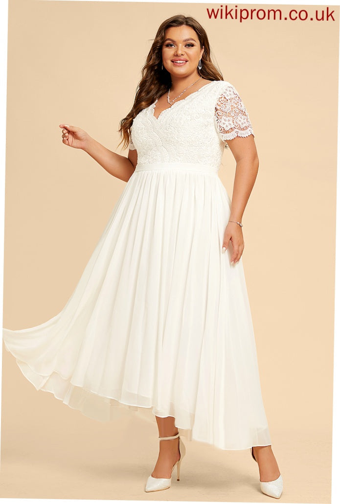 Chiffon Lace Asymmetrical Dress V-neck Wedding A-Line With Wedding Dresses Hillary