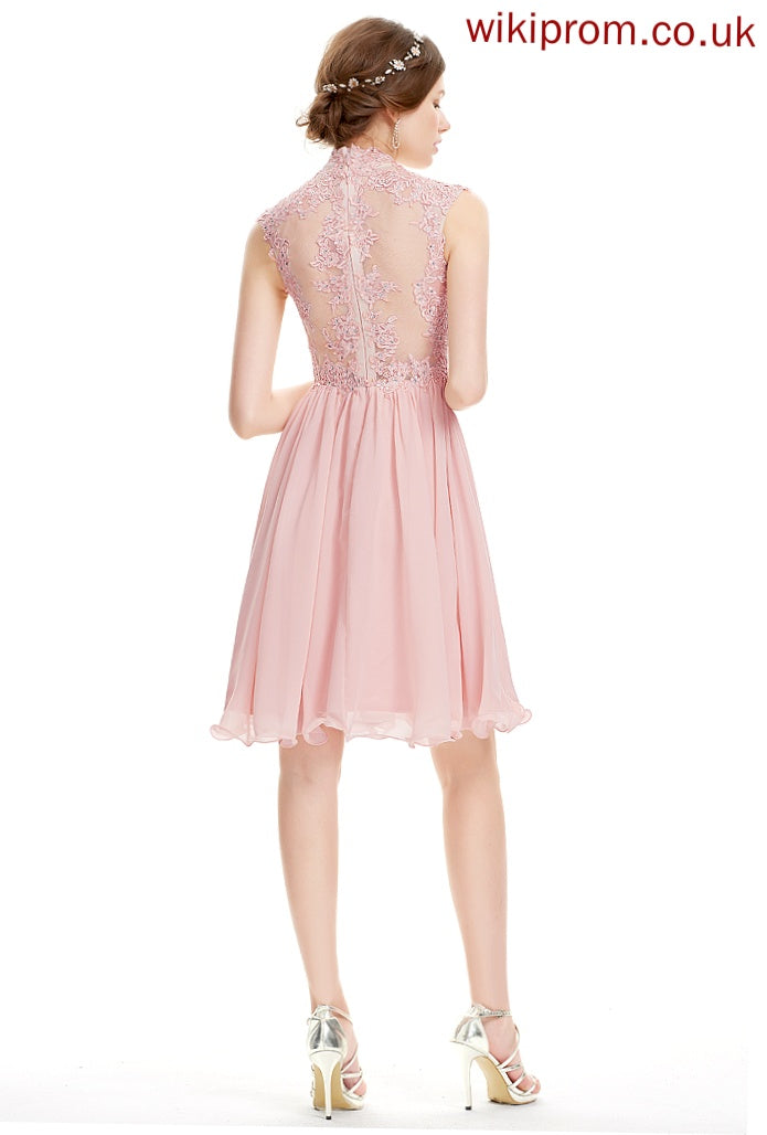 Chiffon Dress Lace With Homecoming A-Line Homecoming Dresses Beading Knee-Length Micaela Neck High