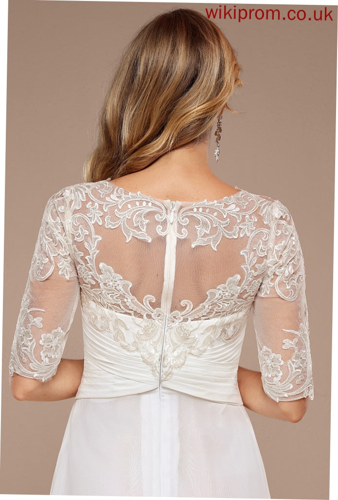 A-Line Wedding Neck Wedding Dresses Lace Dress Julia Asymmetrical Boat Chiffon