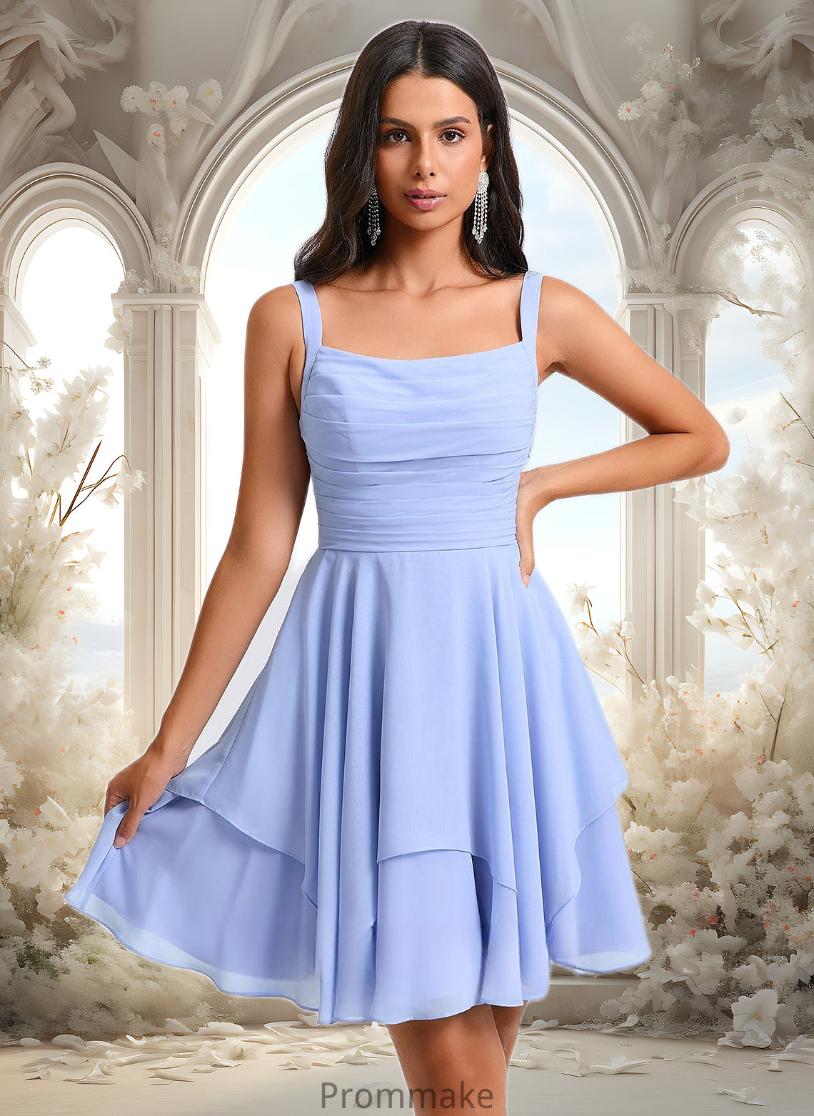 Kyleigh A-line Scoop Short Chiffon Homecoming Dress With Pleated DUP0025654