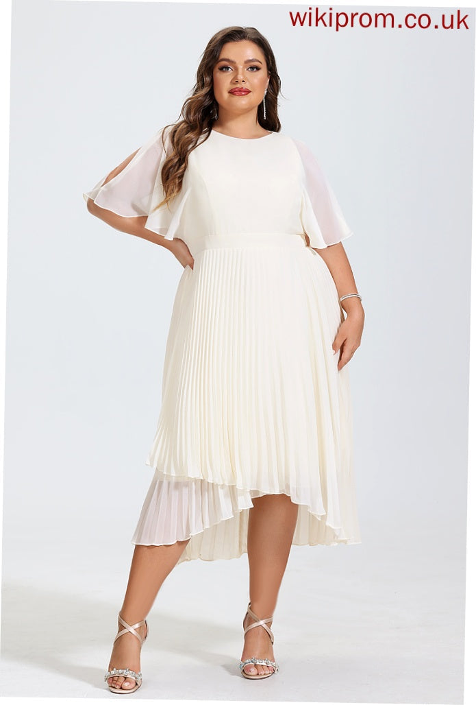 With A-Line Chiffon Scoop Asymmetrical Sherry Cocktail Dresses Neck Dress Pleated Cocktail