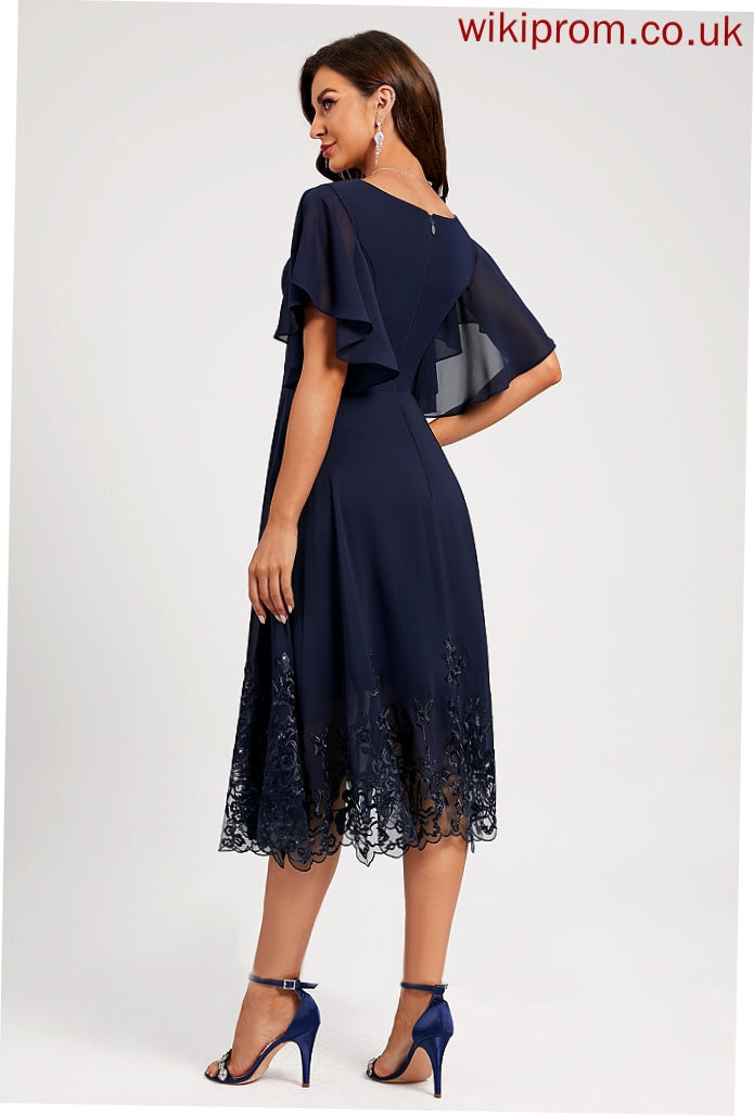 Cocktail Sequins V-neck Sadie Dress Tea-Length Lace Lace A-Line Sequined With Cocktail Dresses