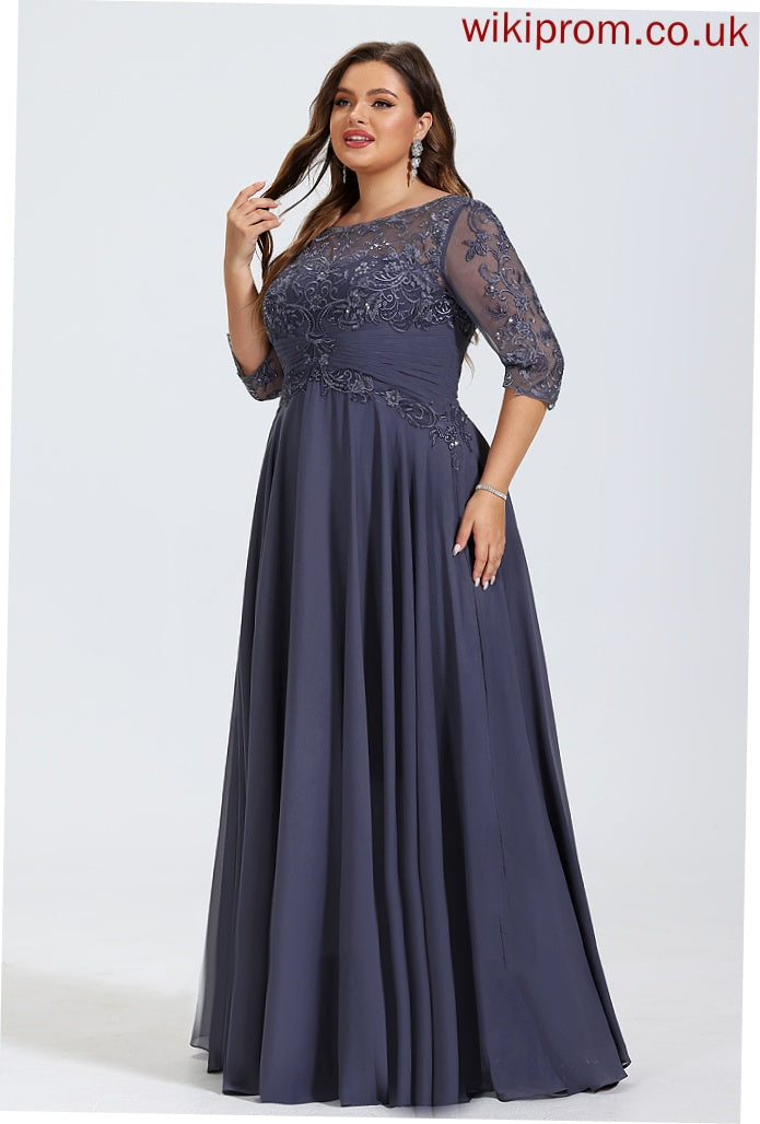 Chiffon Jolie Scoop Floor-Length A-Line Lace Sequins Prom Dresses Pleated Illusion With