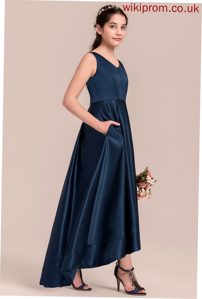 Satin Asymmetrical A-Line Junior Bridesmaid Dresses Dania V-neck