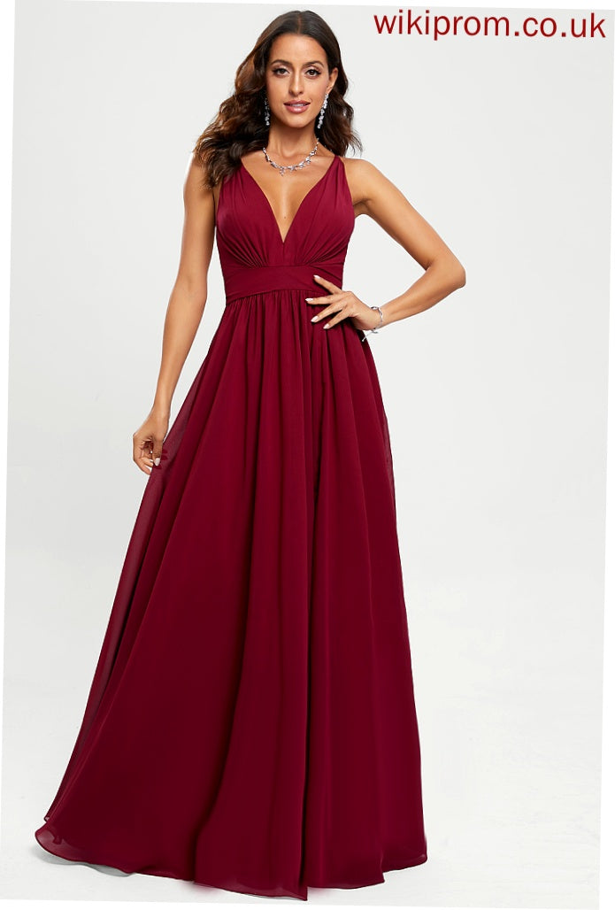 Nola Floor-Length A-Line V-neck Prom Dresses Chiffon