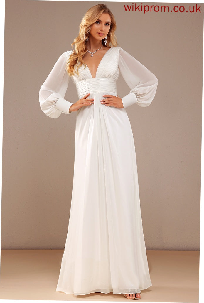 Floor-Length A-Line V-neck Wedding Dresses Carla Chiffon Ruffle Wedding Dress With