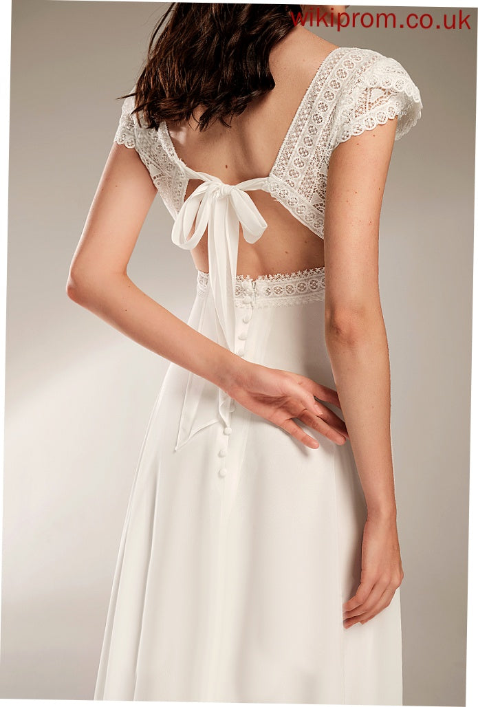 A-Line Leslie V-neck Wedding Dresses Floor-Length Lace Chiffon Wedding Dress