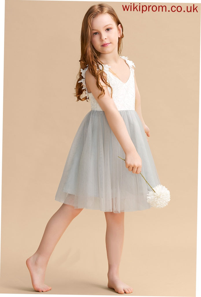 '- Flower Girl Dresses Dress Girl Flower A-Line Elvira Knee-length Tulle/Lace Sleeveless V-neck