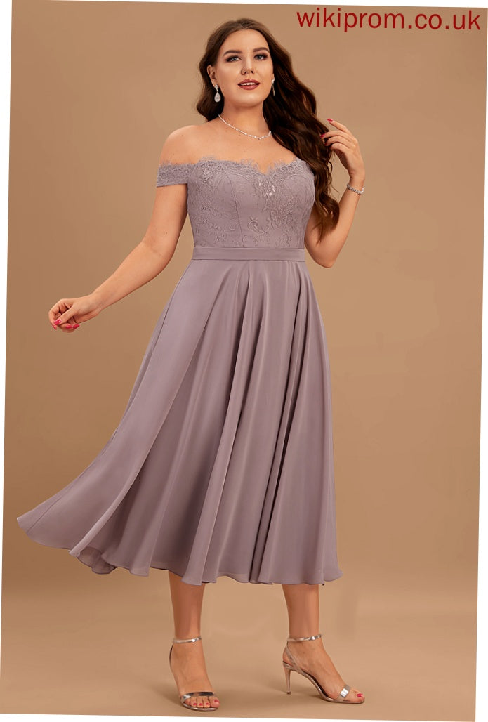 With Cocktail Beading Off-the-Shoulder A-Line Chiffon Lesley Dress Tea-Length Cocktail Dresses Lace