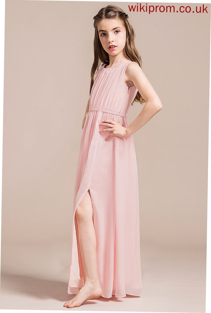 Neck Scoop Front A-Line Junior Bridesmaid Dresses With Floor-Length Split Ruffle Chiffon Kaylie