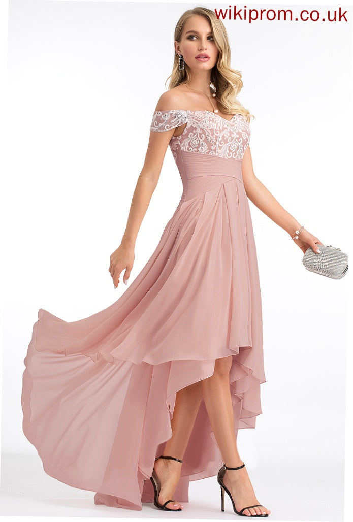 Kay Pleated Lace Off-the-Shoulder Chiffon With Prom Dresses A-Line Asymmetrical