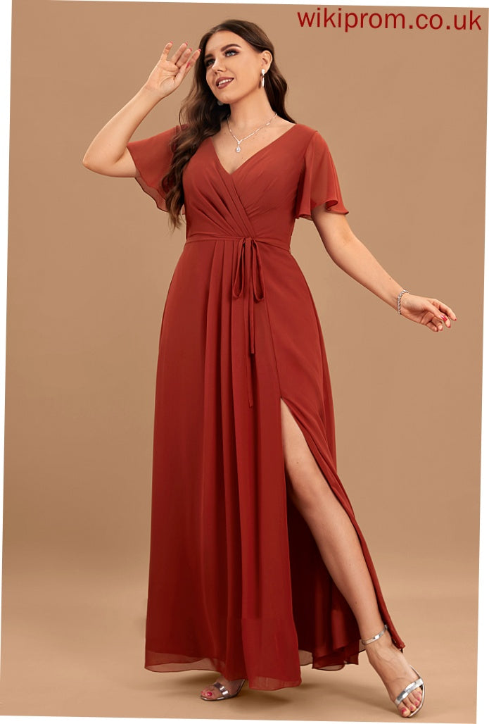 Floor-Length Silhouette Length SplitFront Fabric Neckline Embellishment V-neck A-Line Logan Bridesmaid Dresses