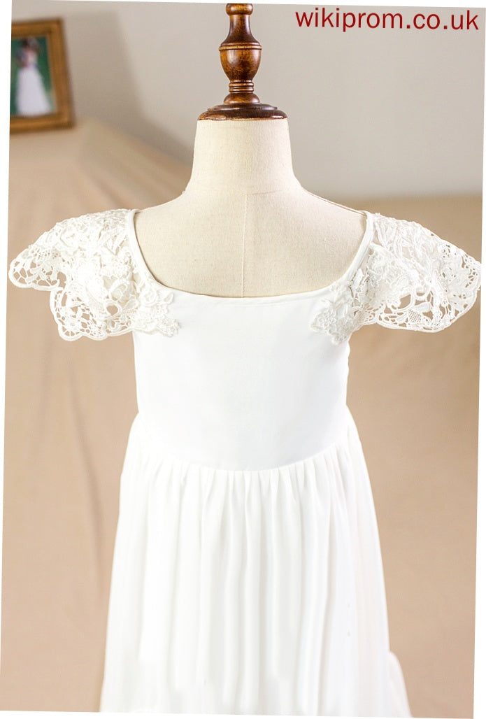 Dress Short Flower Girl Dresses Amani Girl A-Line With Lace Neck Scoop Floor-length - Chiffon Sleeves Flower