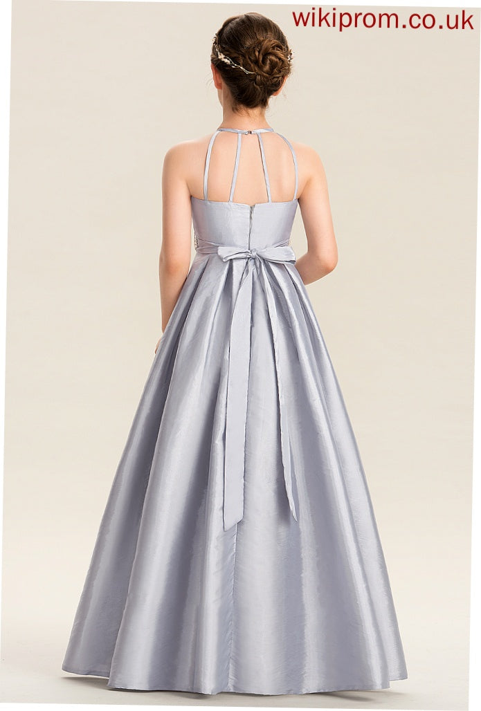 A-Line With Junior Bridesmaid Dresses Neck Taffeta Bow(s) Floor-Length Beading Kaelyn Scoop