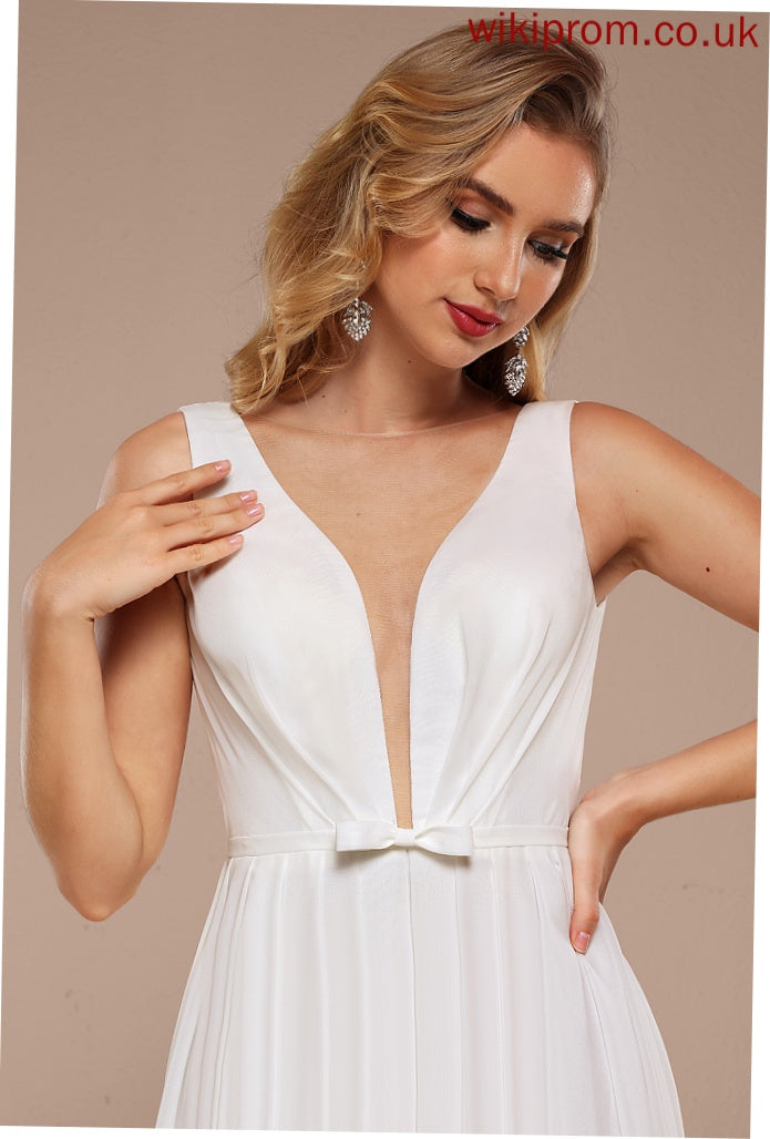 Dress Bow(s) Wedding Sweep With Ashleigh V-neck Wedding Dresses A-Line Chiffon Train