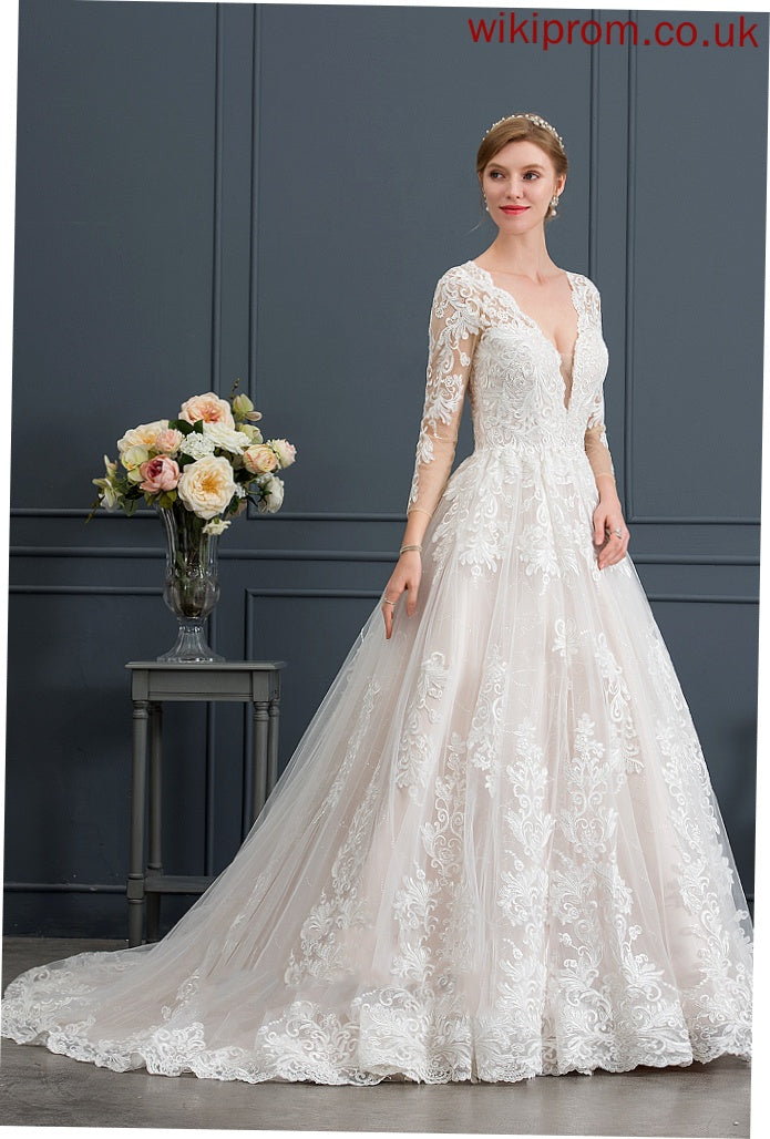 Kaitlin Lace Tulle Dress Ball-Gown/Princess Wedding V-neck Wedding Dresses