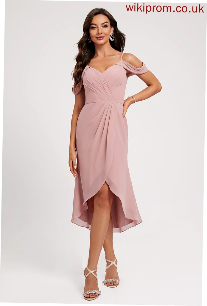 Chiffon Cocktail Dresses Split Asymmetrical With Cocktail Sheath/Column Pleated V-neck Front Aubrey Dress