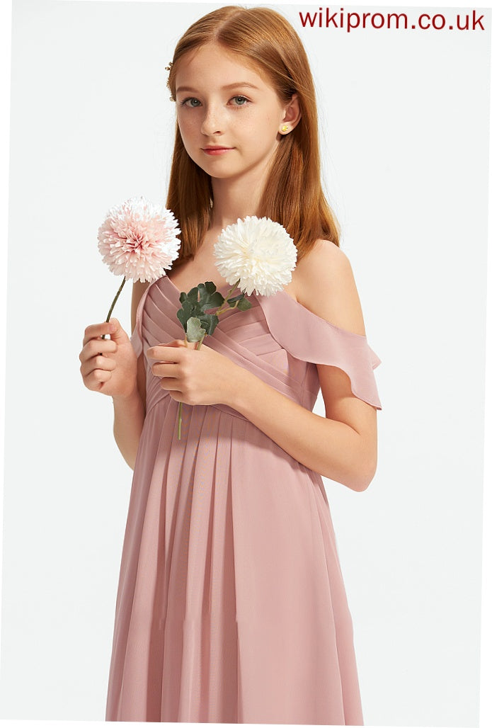 Cascading A-Line Off-the-Shoulder Carleigh Chiffon With Floor-Length Ruffles Junior Bridesmaid Dresses