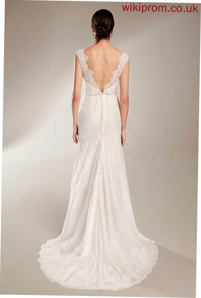 Sequins Wedding Beading Lace With Dress Court Jayla Neck Train Scoop Wedding Dresses Sheath/Column