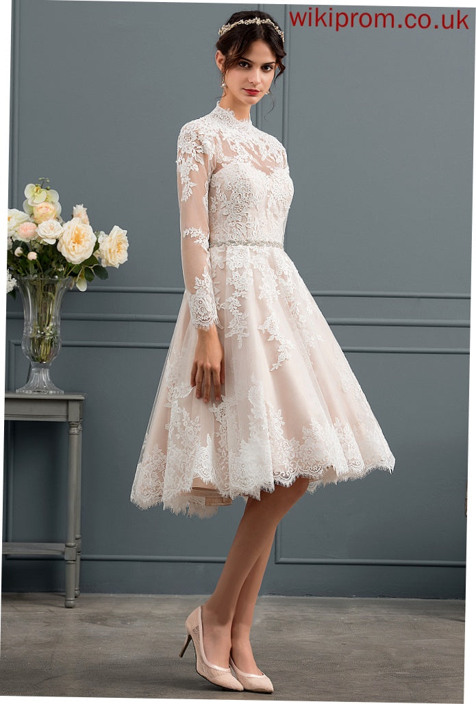 Knee-Length Thea Lace Illusion A-Line Wedding Dresses Tulle Wedding Dress