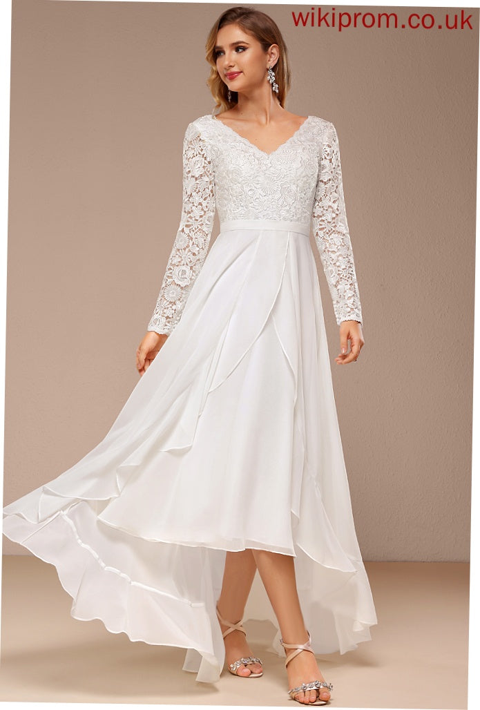 Dress Wedding Wedding Dresses Asymmetrical Chiffon V-neck Lace A-Line Paityn