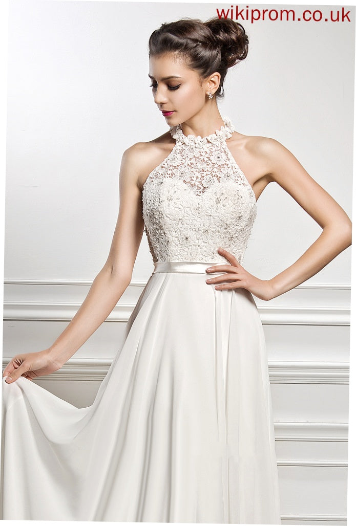 Beading Scoop Wedding Dresses Wedding Sequins Chiffon With Lace Dress Floor-Length A-Line Cecilia Neck