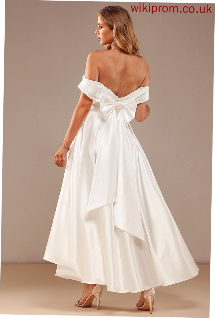 Asymmetrical Wedding Off-the-Shoulder Dress Wedding Dresses Pockets Robin With Satin A-Line