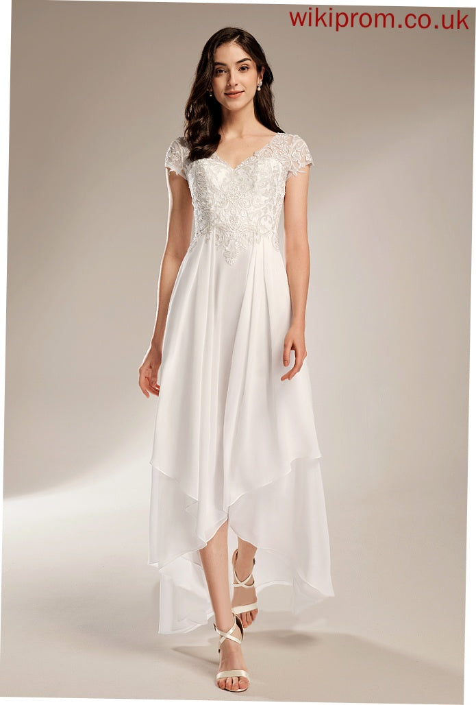 Dress With Asymmetrical Chiffon Wedding Lace A-Line Wedding Dresses V-neck Lizbeth