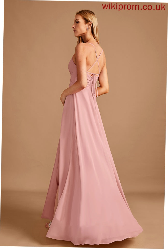 A-Line V-neck Neckline Embellishment Silhouette Floor-Length Fabric SplitFront Length Juliana Floor Length Sleeveless Bridesmaid Dresses