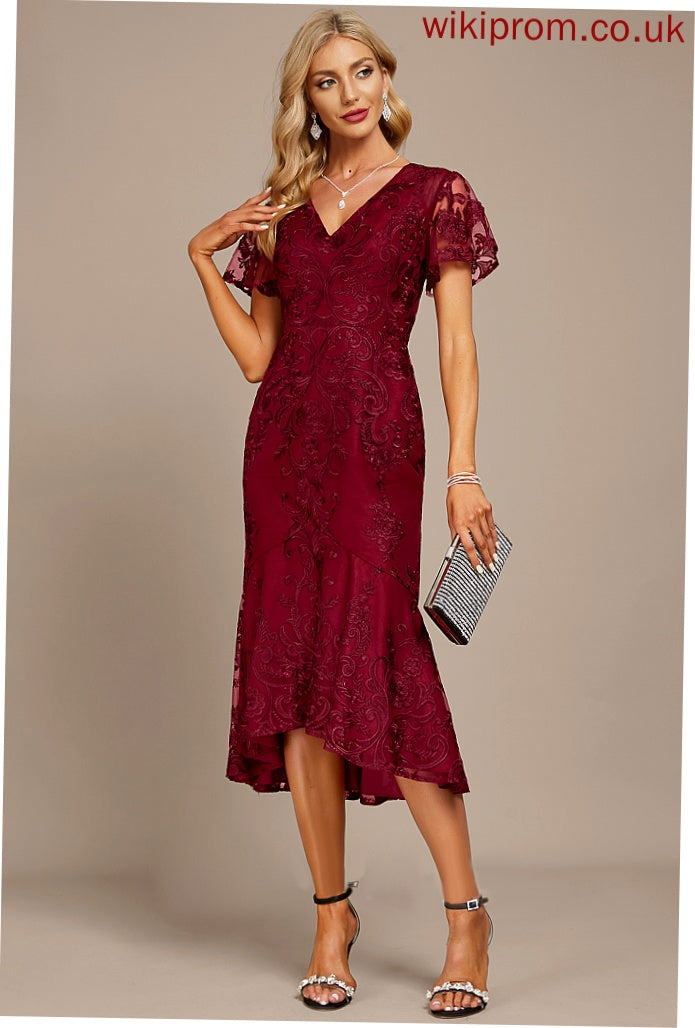 Cocktail Asymmetrical Dress V-neck Trumpet/Mermaid Shaniya Lace Cocktail Dresses